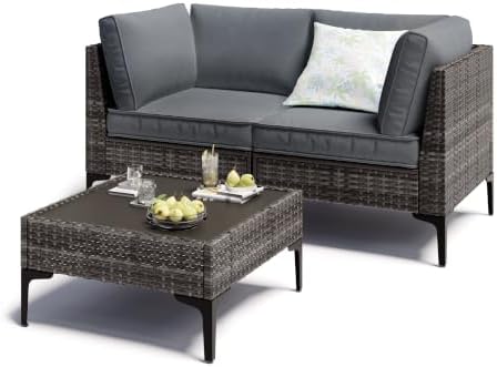 3 Piece Patio Furniture Set, Outdoor Wicker Sectional Sofa by OutdoorPatioFurnitureSet