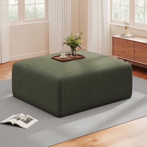 40" Oversized Square Corduroy Ottoman, Large Ottoman Pouf Footstool by LivingGiving