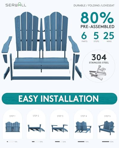 SERWALL 4-Pc HDPE Adirondack Set, 2 Chairs, 1 Bench & 1 Coffee Table - Image 6
