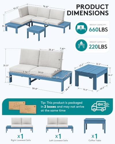 SERWALL HDPE Outdoor Furniture Set, 4 Seats Outdoor Sectional - Image 4