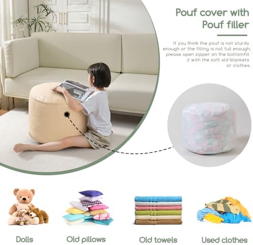 HIGOGOGO Round Stuffed Pouf Ottoman, Pu Leather Poufs - Image 4