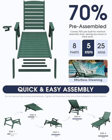 KINGYES HDPE Lounge Chair Outdoor Set of 4, All Weather Pool Lounger - Image 6