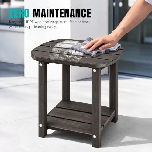 2-Tier Patio Side Table, Heavy Duty HDPE Outdoor End Table - Image 6