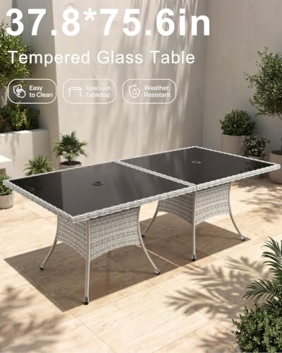 10-Piece Patio Dining Set, 2 Tempered Glass Tables & 8 Wicker Chairs - Image 5