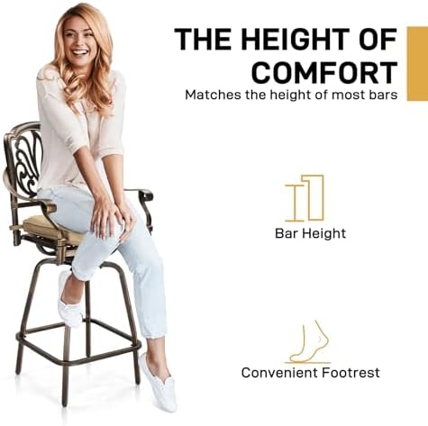 6 Piece Outdoor Patio Swivel Bar Stools, All-Weather Cast Aluminum Bar Height - Image 5