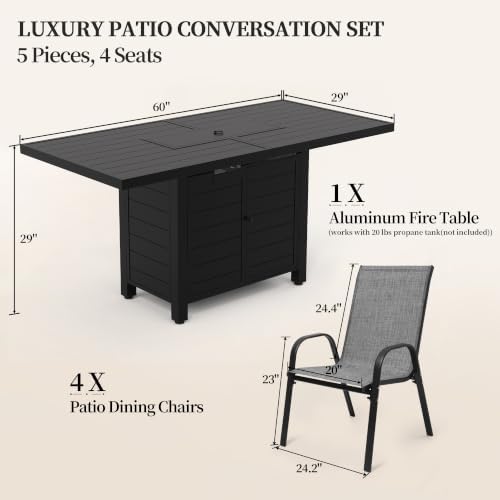 5-Pieces Patio Furniture Set w/ 60" Firepit Table and Patio Chairs - Image 6