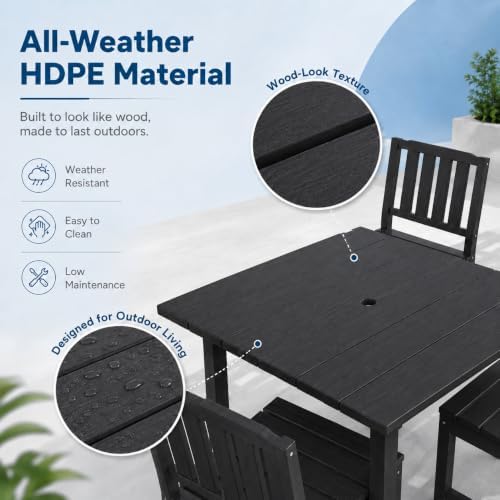 HDPE Outdoor Dining Set for 4, Square Table & Chairs Set - Image 7