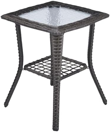 Wicker Rattan Side Table Patio Wicker Table, Outdoor Square Rattan Coffee Table by Unknown
