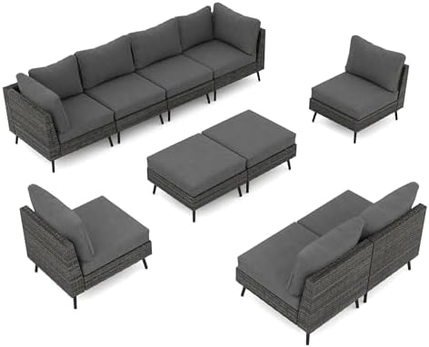 Outdoor Patio Furniture, 10 Piece Outdoor Sectional Sofa PE Rattan Wicker Patio - Image 7