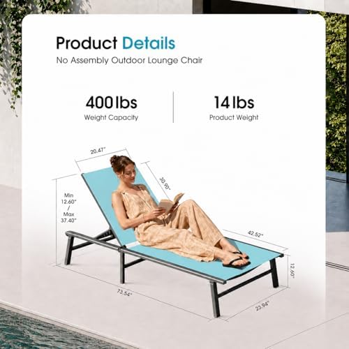 Ciokea Foldable Outdoor Lounge Chair, No Assembly Patio Chaise Lounge Outdoor - Image 2