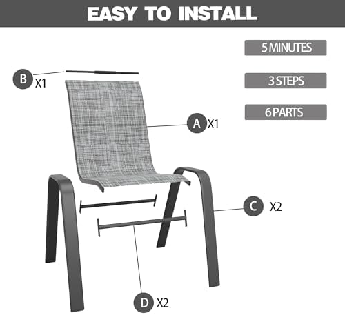 Navy Patio Chairs Set of 4, Stackable Outdoor Dining Chairs - Image 2