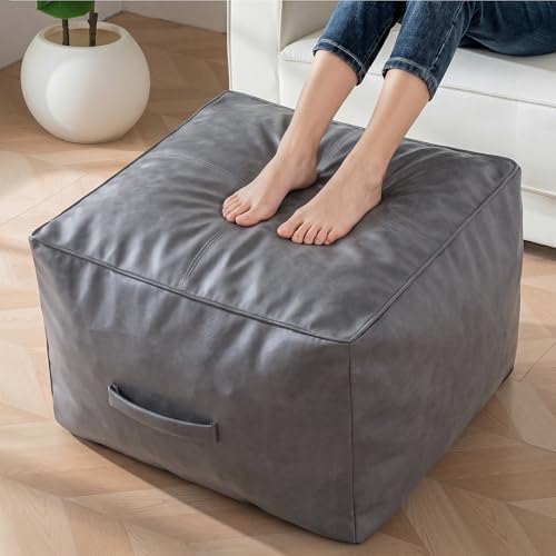 HIGOGOGO Square Stuffed Pouf Ottoman, Pu Leather Poufs by HIGOGOGO