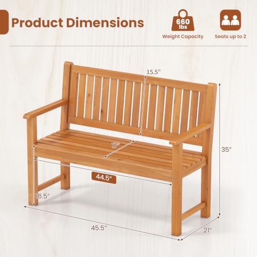 Tangkula 2-Seater Outdoor Wooden Bench, Garden Loveseat Bench - Image 3