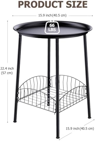 Small Outdoor Side Table, 2-Tier Round Metal Patio Table, Accent Table - Image 3
