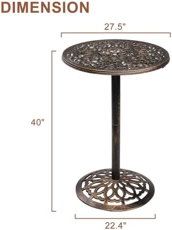 VINGLI 40" Outdoor Bar Table, High Top Table, Cast Aluminum Outdoor Pub Table - Image 3