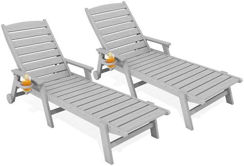 KINGYES HDPE Lounge Chair Outdoor Set of 2, All Weather Pool Lounger by KINGYES