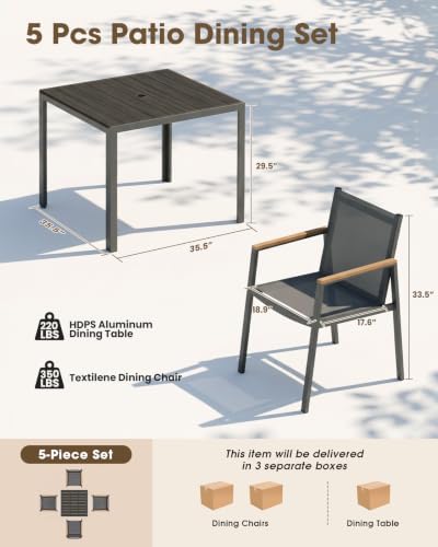 Aluminum Patio Table and Chairs Set, HDPS Outdoor Dining Set - Image 2