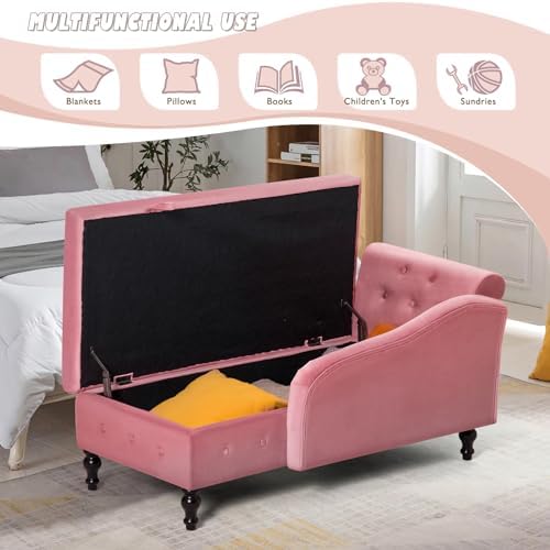 Velvet Chaise Lounge w/Left Armrest & Storage Space - Image 4