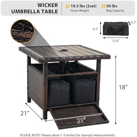 Sundale 22" Brown Wicker Patio Umbrella Side Table - Image 2