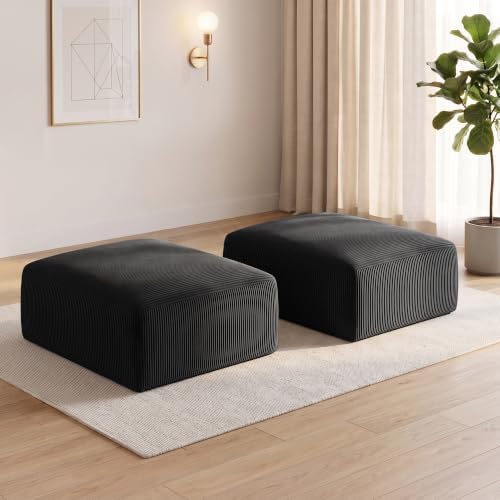 40" Oversized Square Corduroy Ottoman, Large Ottoman Pouf Footstool by LivingGiving