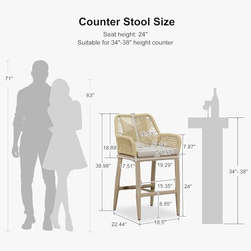 PURPLE LEAF 24" Outdoor Bar Stools Set of 2 All Weather Rattan - Image 2