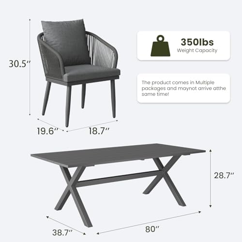 11 Pieces Outdoor Patio Dining Set, Aluminium Rectangular Dining Table and - Image 7