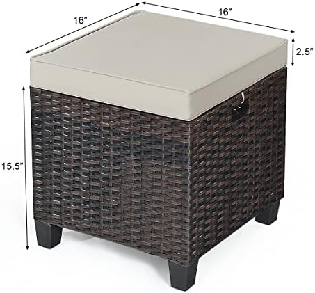 Patio Ottoman Outdoor Rattan Wicker Ottoman Seat, 2 Pieces All Weather - Image 2