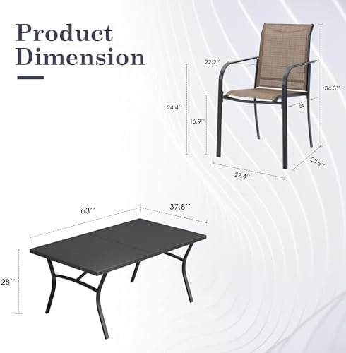 Patio Table and Chairs Set for 6, Outdoor Dining Set - Image 2