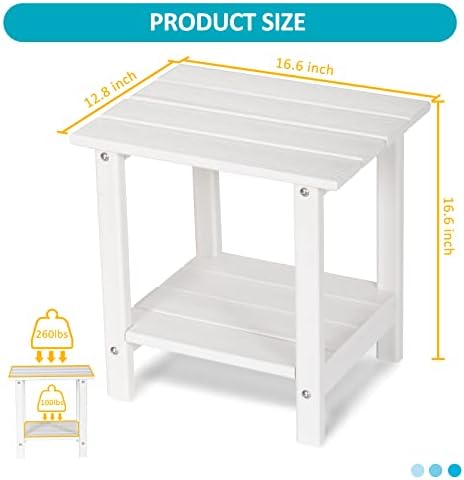 2 Tier Outdoor Side Table with Wood-Like Grain, 16.6" HDPE Adirondack Table - Image 3