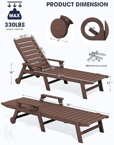 KINGYES HDPE Lounge Chair Outdoor Set of 4, All Weather Pool Lounger - Image 2