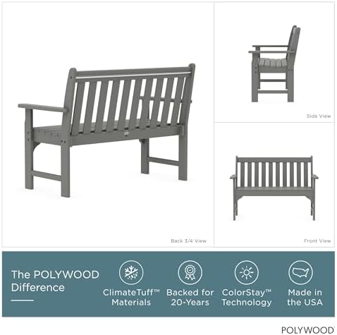 POLYWOOD GNB48GY Vineyard 48" Bench, Slate Grey - Image 4