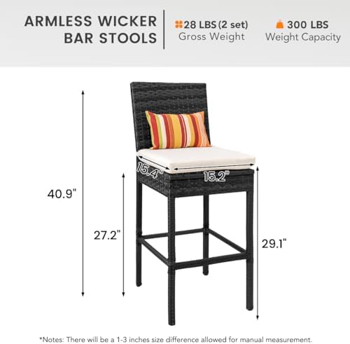 Sundale Outdoor Wicker Bar Stool Set of 6, 29 Inch Seat Height Patio Stool - Image 3