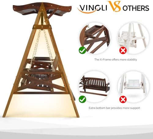 VINGLI Porch Swing with Stand and Canopy, Waterproof Patio Swing - Image 3