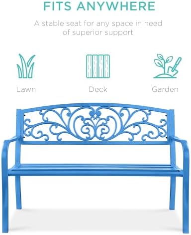 Best Choice Products Outdoor Bench Steel Garden Patio Porch Furniture - Image 3