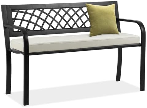 Outdoor Bench, Patio Garden Benches, Metal Weatherproof Porch Bench by HOME