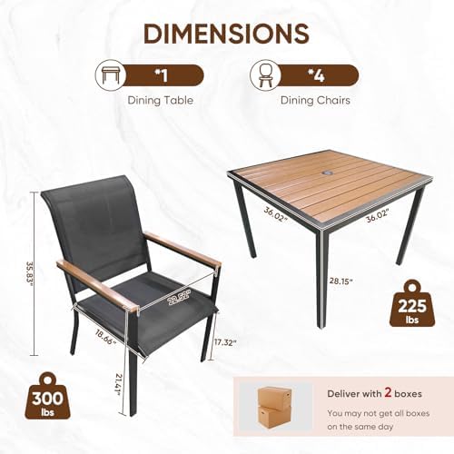 HDPS Patio Dining Set for 4, Textilene Mesh Chairs - Image 2