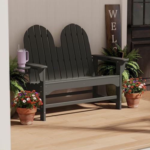 Outdoor Patio HDPE Adirondack Garden Skinny Bench, Weatherproof Front Porch by Costaelm