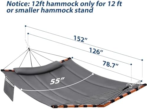 12FT 2 Person Hammock with V Shaped Spreader Bar -Gray - Image 6