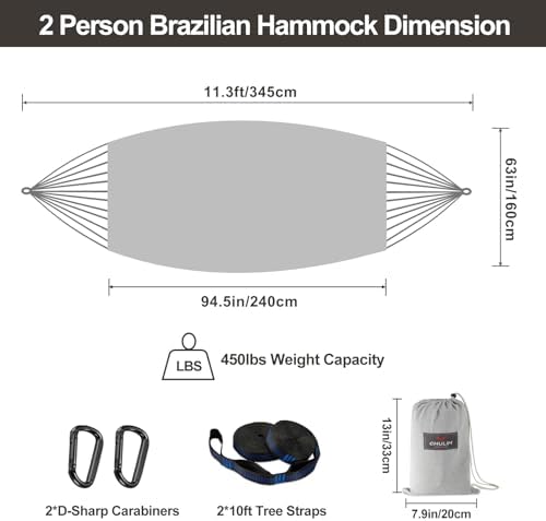 Brazilian Double Hammock with Tree Straps, Extra Large, 450 lbs Capacity - Image 3