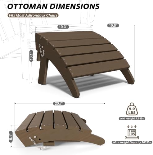 Domi Adirondack Ottoman Footstool, HDPE Outdoor Ottoman Foot Rest - Image 4