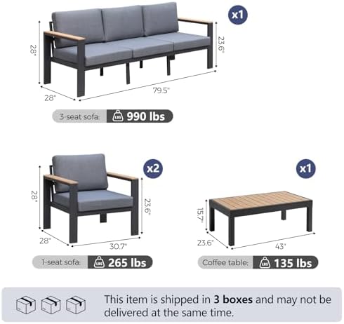 4-Piece Aluminum Patio Furniture Set, Sectional Outdoor Sofa - Image 4