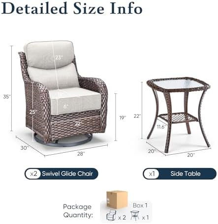 Luxury 6" Thick Cushioned Outdoor Swivel Rocker Patio Chairs - Image 2