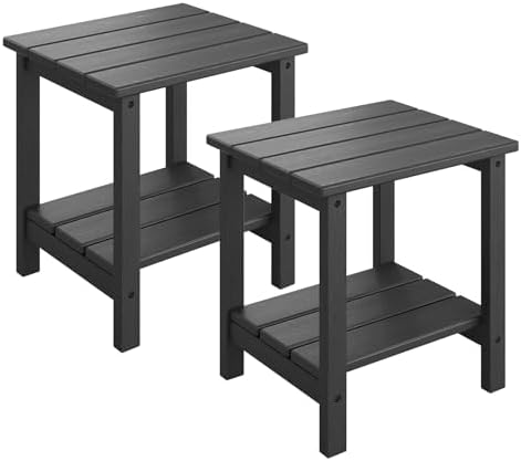 2 Pack Adirondack Outdoor Side Table 18”x15“, HDPE 2-Tier Patio End Table by GarveeLife