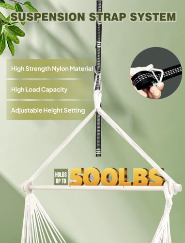 Chihee Hammock Chair Max 500 Lbs 2 Cushions Spreader Bar Strap Carabiner - Image 3