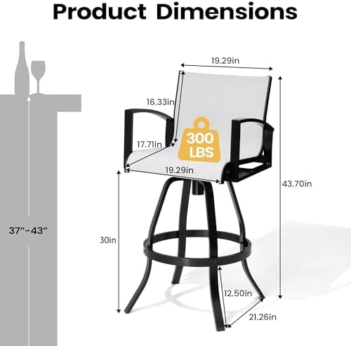 30" Outdoor Swivel Bar Stools Set of 6, Sunbrella Bar Height Chairs - Image 3