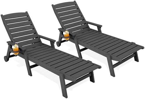KINGYES HDPE Lounge Chair Outdoor Set of 2, All Weather Pool Lounger by KINGYES