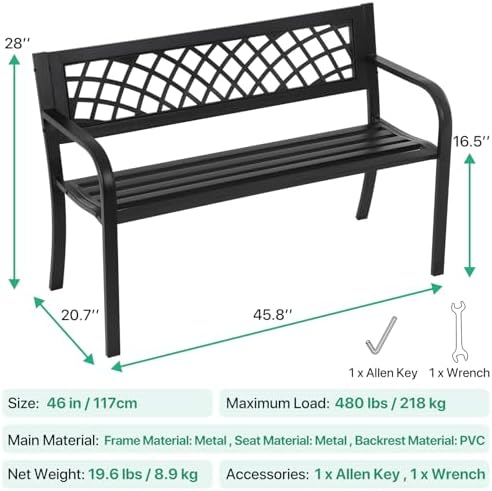 Dkeli Patio Outdoor Bench Park Metal Sturdy Cast Iron Garden Benches Porch - Image 2