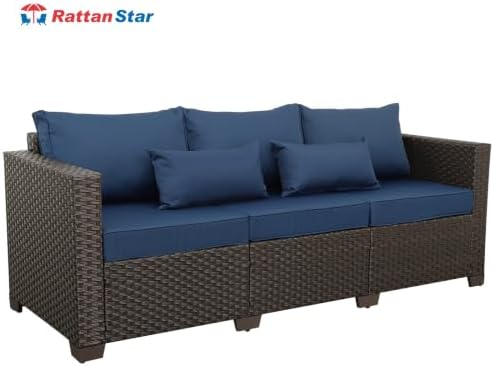 Rattan Star Patio Furniture Couch 3 Seater Sofa Outdoor Brown Wicker Sofa Deep - Image 3