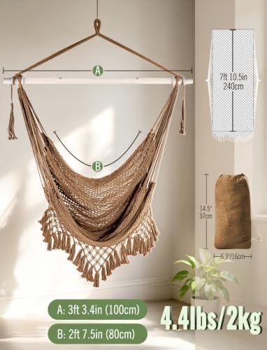Chihee Hammock Chair Handmade Woven Mesh Hanging Seat Metal Spreader Bar - Image 3