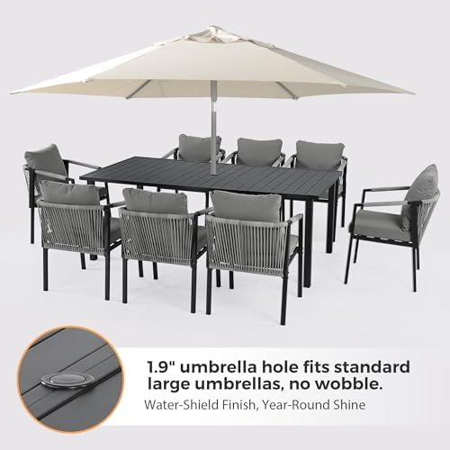 Patio Dining Set, 9-Piece Woven Rope Rattan Dining Table and Chairs Set - Image 5